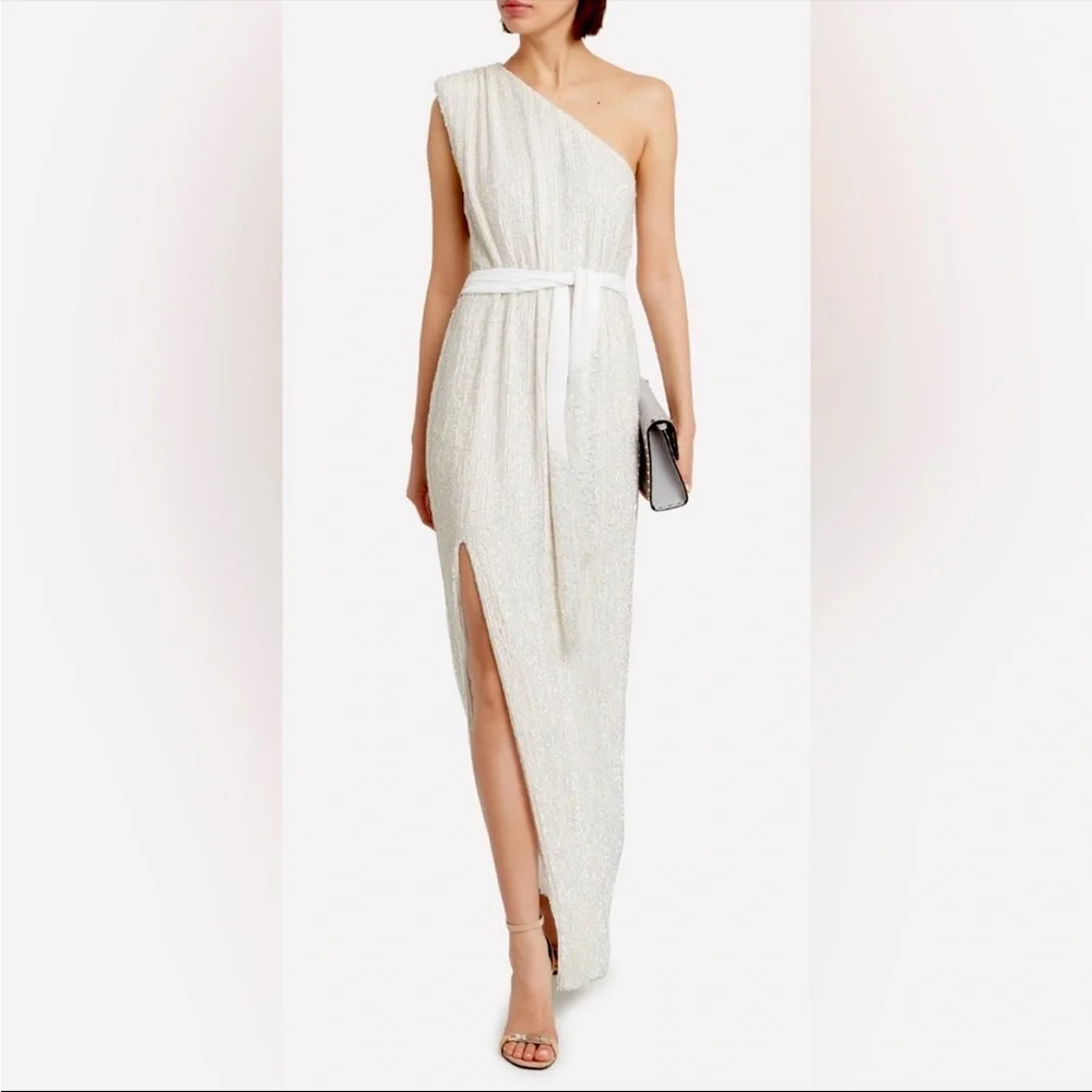 Retrofete Vivien One-Shoulder Sequin Gown | Moonglow White | Med | NWT - Picture 2 of 8